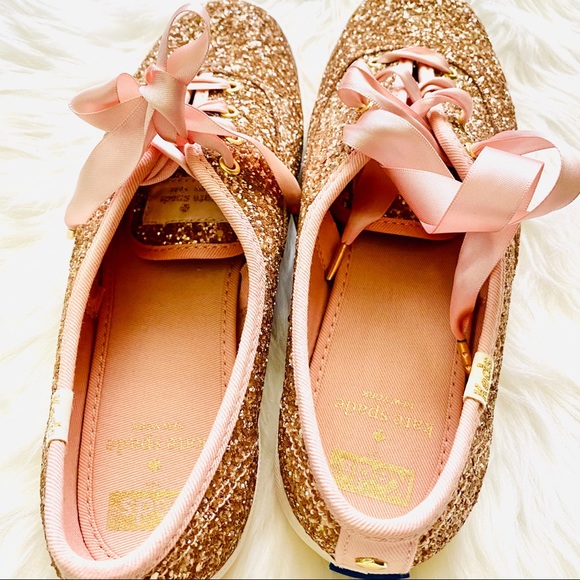 Kate Spade Rose Gold Glitter Lace Up Sneakers IOB - Picture 16 of 16